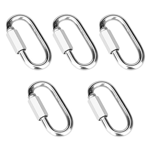 5 Pcs 2.3 Inch 316 Heavy Duty Stainless Steel Screw Chain Quick Links, D Shape 880LB Capacity Carabiner for Camping Pet Keychain Outdoor Equipment Locking Hammocks Harness Leash