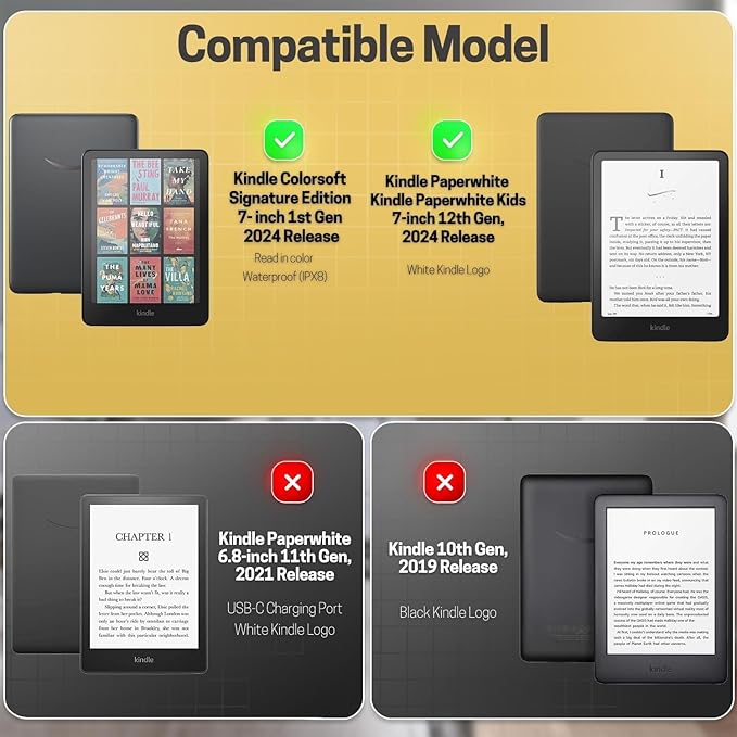 TNP Stand Case for Kindle Paperwhite 12th Generation 2024 / Kindle Colorsoft Signature Edition with Hand Strap & Card Slot - 7" PU Leather Protective Folio Cover with Auto Wake/Sleep, Leopard Yellow