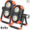 sunzone Rechargeable LED Work Light,Portable Flood Light Spotlight 2 in 1 Job Site Lighting with Magnetic Bases,Rotatable Foldable Waterproof LED Light for Camping,Car Inspection Emergency(2 Pack)