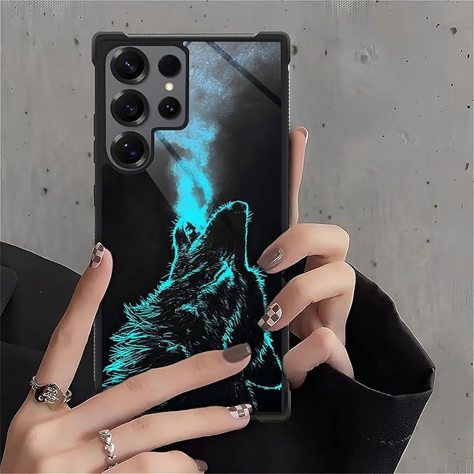 for Samsung Galaxy S25 Ultra Case,Graphic Design for Girl Boy Soft Silicone Hard Acrylic Shock Protection Designed for Samsung Galaxy S25 Ultra Blue Breathing Wolf Pattern