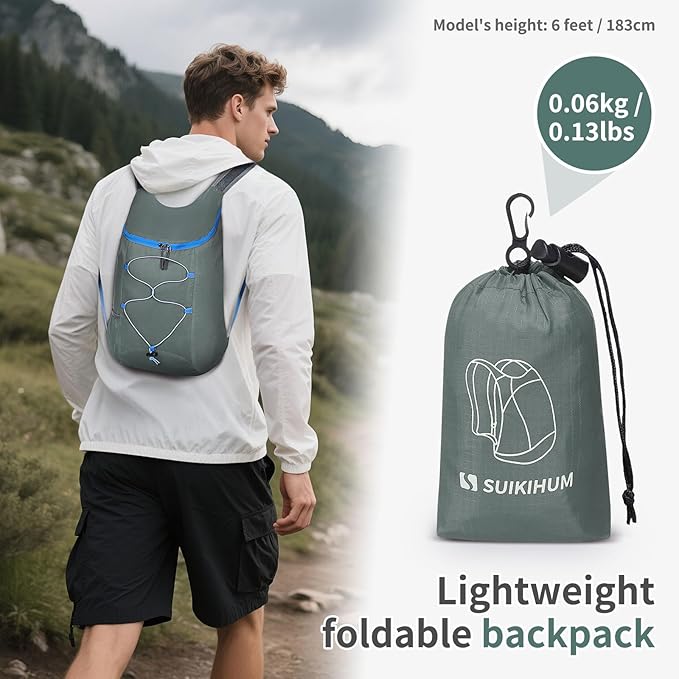 20L Hiking-Daypack Lightweight Foldable Travel Packable Backpack for Camping Cycling Outdoor, Gray