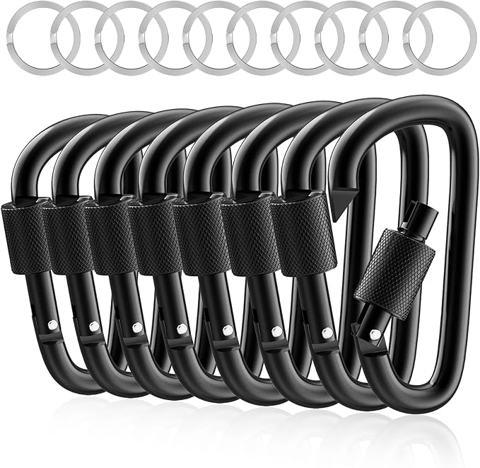 sprookber 3" Locking Carabiners | Keychain Carbineers D Ring Key Clip Spring Snap Hook for Multi-Usage | Set of 8