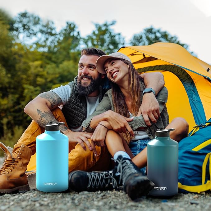 1 Gallon Water Bottle Insulated(Cold for 48 Hrs),BPA Free&Leak Proof,128oz Stainless Steel Water Jug,Large Water Bottle with Straw Spout Lids for Gym,Hiking,Camping&Travel,Gradient Blue