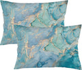 Teal Marble Throw Pillow Covers Set of 2 Queen Size Turquoise Blue Gold Natural Luxury Abstract Fluid Pillow Cushion Cases Standard Pillow Cases Decorative Pillowcase 20X30 Inch for Sofa Bed
