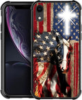 for iPhone XR Case, Red American Flag Horse Cross Pattern Graphic Design Girl Boy Soft Silicone Hard Acrylic Shock Protection for iPhone XR