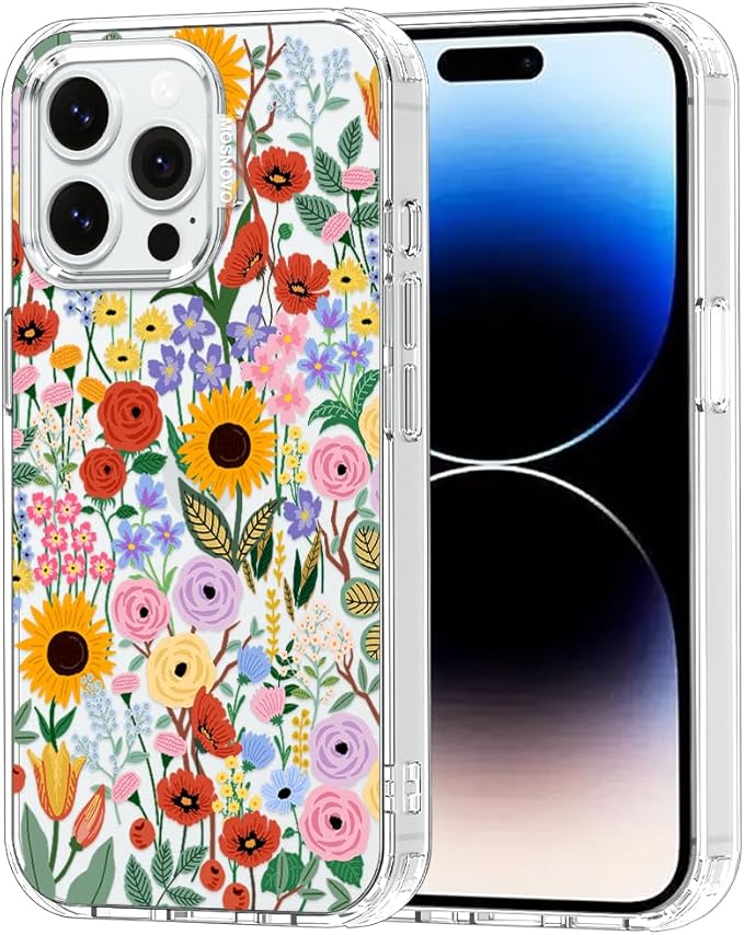 MOSNOVO Case for iPhone 14 Pro Max, [Buffertech 6.6ft Military-Grade Drop Protection] [Anti Peel Off Tech] Clear TPU Bumper Phone Case Cover Design - Blossom & Bloom