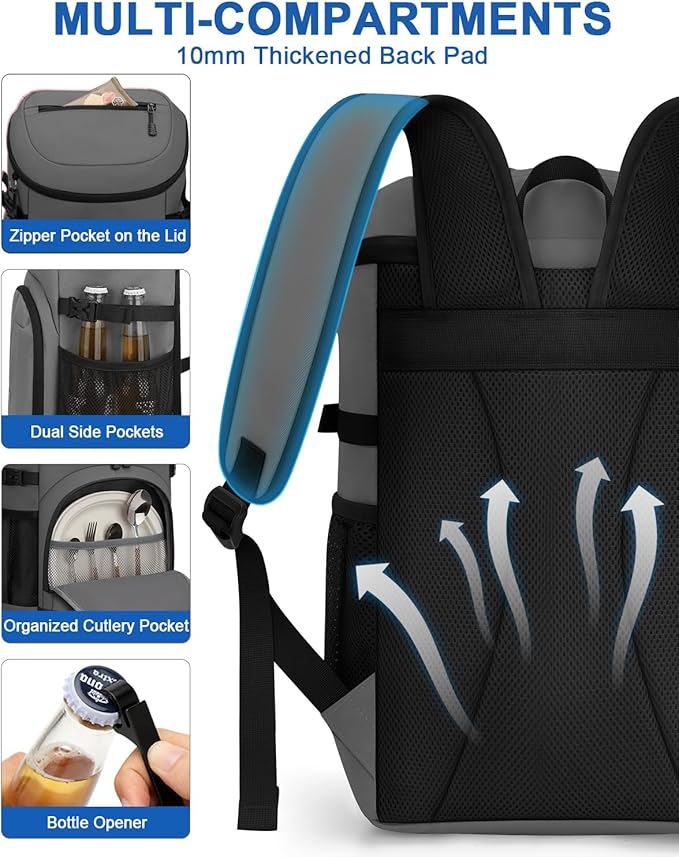 Pritent Cooler Backpack for Men Women Insulated Waterproof Backpack Cooler Leak Proof Cooler Bag Lightweight Lunch Backpack for Camping Beach Travel Picnic