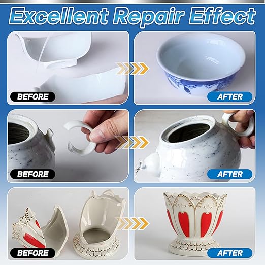 Ceramic Glue Repair Kit, 30g Ceramic Glue for Pottery, Porcelain, Mugs, Dishes, Glass and More, Waterproof & High Temperature Resistant