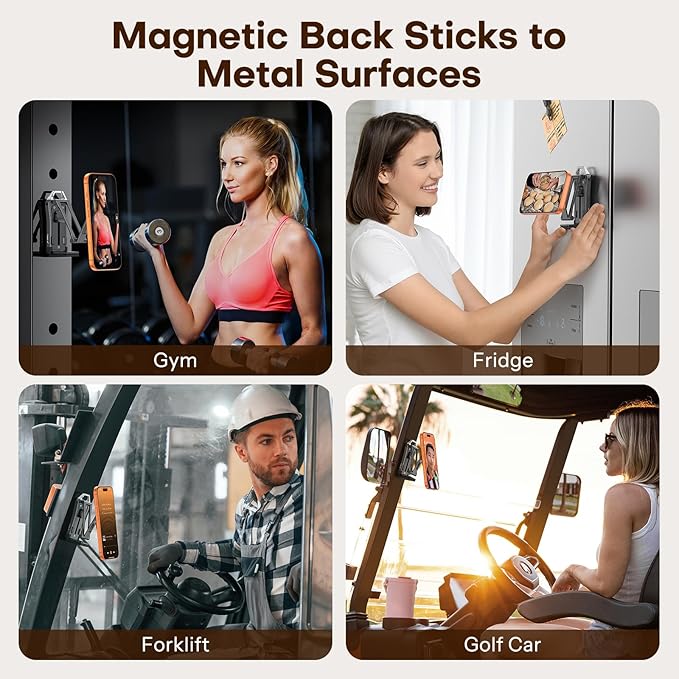 OMOTON 360°Rotating for MagSafe Tripod with 1/4" Screw Arca, Adjustable Magnetic Phone Tripod for iPhone 17/16/15 Pro Max Air, Fold Selfie Stick Fits Vlog, Gym, Travel Essentials, Black& Black Pro
