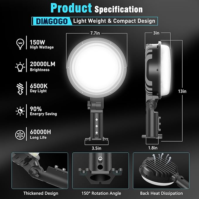 150W LED Barn Light, 20000LM Dusk to Dawn Outdoor Yard Light with Photocell, IP66 Waterproof, 1200W MH/HPS Equivalent, Aluminum Housing Outside Security Flood Lighting for Garage Farmhouse