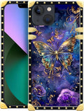 Compatible with iPhone 13 Case, Glistening Golden Butterfly Vibrant Purple Blue Luxury Golden Decoration for Girl Women Soft TPU Shockproof Protective Hard PC Back for iPhone 13