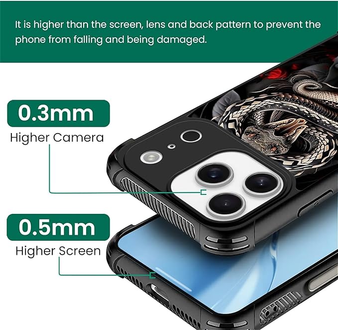 for iPhone 17 Pro Case,for MagSafe Graphic Design for Girl Boy Soft Silicone Hard Acrylic Shock Protection Designed for iPhone 17 Pro Entwined Rose Snake Pattern