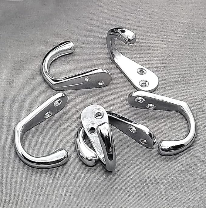 FAPBADRI Multipurpose Hooks, Used to Hang Clothes, Bags, Coats, Curtain Hold Backs, Keys, Silver Colour, Material - White Metal, Screws and Wallplugs Included, Pack of 2 Pieces