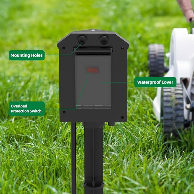 TiFFCOFiO Outdoor Power Strip with Stake Waterproof, 40 FT Extension Cord, 6 Grounded Outlets for Outdoor Lights, 14 AWG, 15A/1875W, ETL Listed