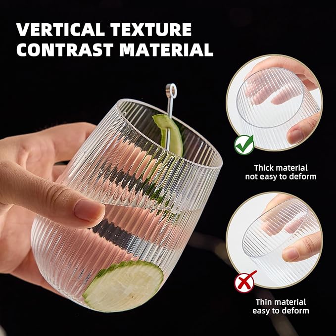 Lueumxc 36 Pack 15Oz Plastic Wine Glasses, Origami Ribbed Disposable Wine Glasses Unbreakable Clear Plastic Cocktail Glasses Recyclable Shatterproof Reusable Wine Cups