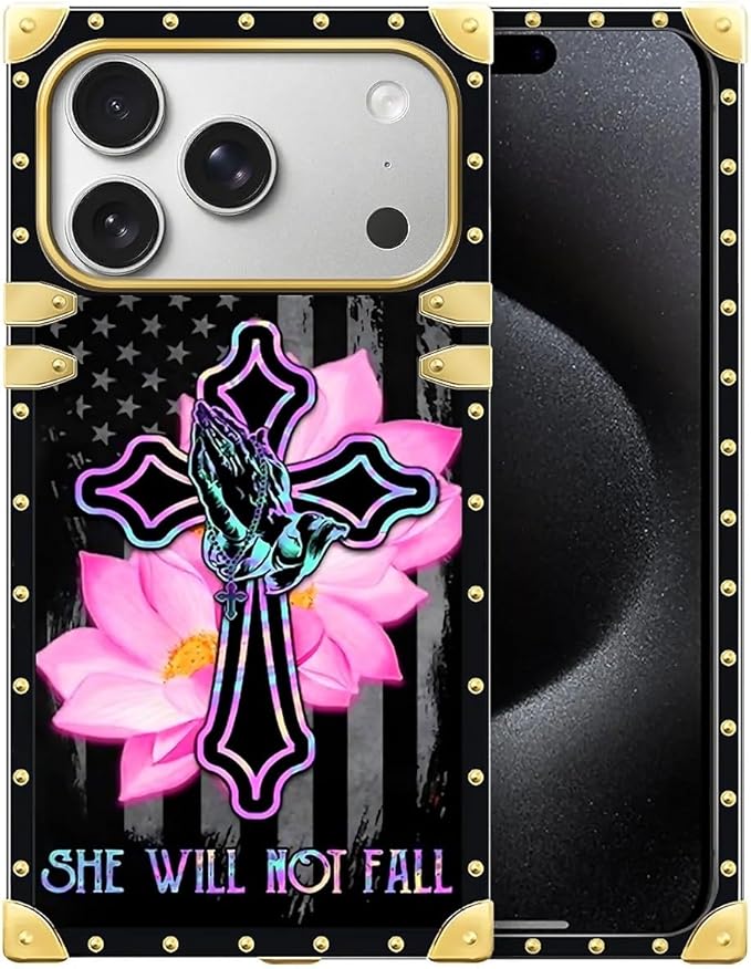 for iPhone 17 Pro Max Case Luxury Golden Decoration for Girl Women Soft TPU Shockproof Protective Hard PC Back for iPhone 17 Pro Max Crazy Pattern Praying Cross Hands
