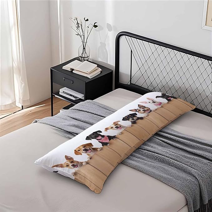 Dog Rectangle Body Pillow Covers Cute Puppy Dogs 20"X54" Couch Body Pillow Pillowcase Decorative Body Pillows Bed Pillow Cushion Covers for Home Sofa Car Shop Office