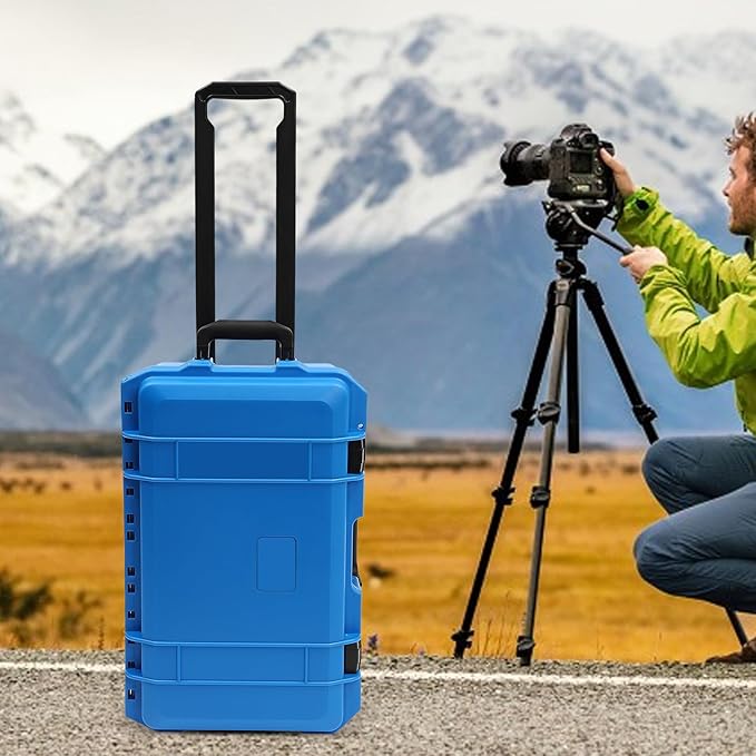 22" Weatherproof Hard Case Rolling Waterproof Case Dry Box with Foam Protective Cases Shockproof Hard Travel Cases For Cameras Lenses Electronic Equipment (Blue)