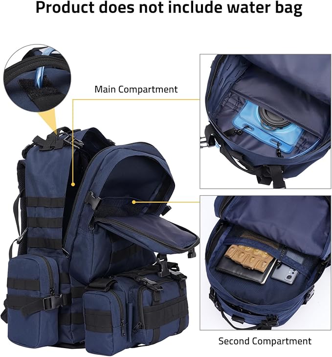 CVLIFE Tactical Backpack Military Army Rucksack 60L Large Assault Pack Detachable Molle Bag, Blue
