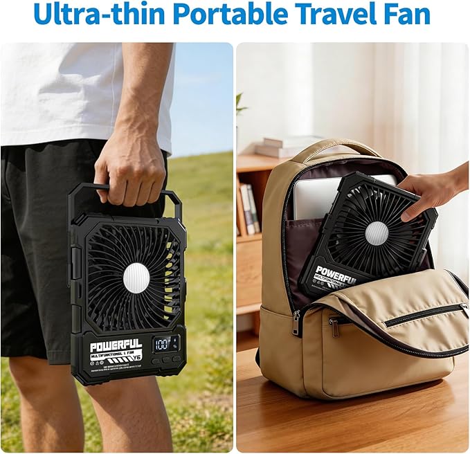 yAyusi 20000mAh Battery Powered Portable Travel Fan, Ultra-Slim 8Inch Rechargeable Camping Fan with Remote Controller, Maximum Battery Life of 82 Hours, Suitable for Bedrooms, Cruise, Tents, Travel