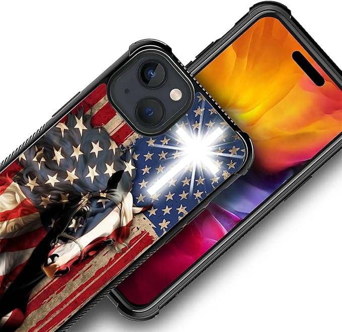 for iPhone 15 Case, Red American Flag Horse Cross Pattern Graphic Design Girl Boy Soft Silicone Hard Acrylic Shock Protection for iPhone 15