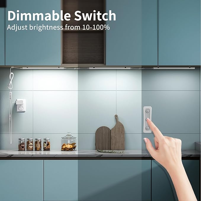 ASOKO Dimmable Led Under Cabinet Lighting for Kitchen - 6 Pcs 12 inches Linkable Led Counter Light Bars, Cold White 5000K,DC24V,18W