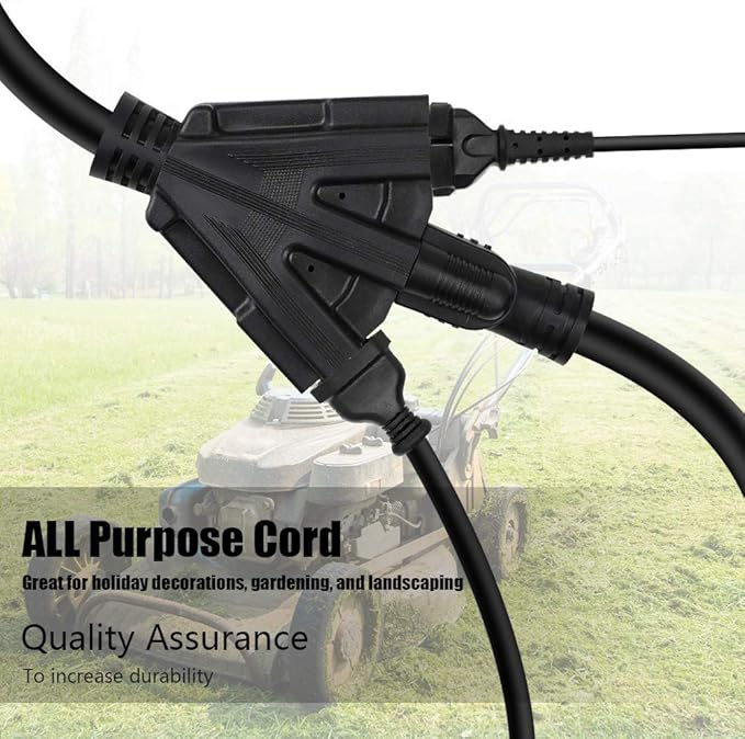 6FT 12/3 Outdoor Extension Cord, Heavy Duty 3-Outlet SJTW Indoor/Outdoor Three-Prong Power-Cord 12-Gauge Grounded 15-Amp 1875 Watts
