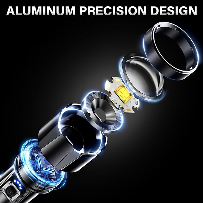 AKNEAR Rechargeable LED Flashlight 99000 High Lumens, Super Bright Flashlights with Zoomable & USB C Rechargeable & 5 Light Mode & IPX7 Waterproof, Powerful Flash Light for Home, Hiking, Camping