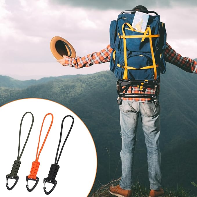 Mabor 3 Pack Paracord Lanyard with Triangle Carabiner Clip – Durable Rope Keychain for Keys, Backpack, Outdoor Survival, Camping & Gear (Black, Army Green, Orange)