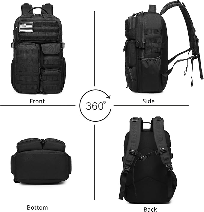 Wotony Tactical Backpack - Military waterproof backpack with multiple pockets and tactical gear for the outdoors (Black, 30L)