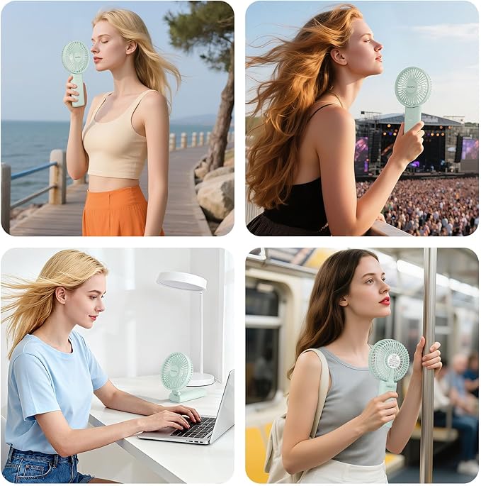 HandFan Upgraded 10,000 mAh Quiet Handheld Fan - 4.5 Inch Large Hand Held Fans Reahargeable, 180° Foldable Portable Fan [30 Working Hours] with Lanyard, Base for Disney/Travel/Concerts/Beach/Office
