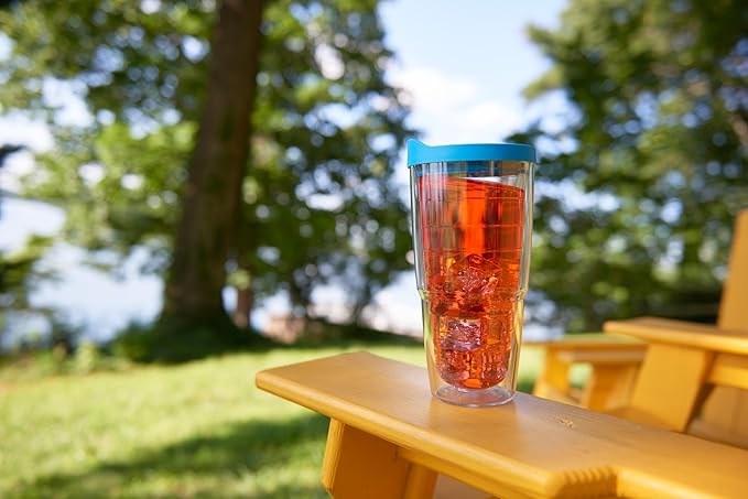 Tervis Clear & Colorful Lidded Made in USA Double Walled Insulated Tumbler Travel Cup Keeps Drinks Cold & Hot, 24oz, Pink Lid