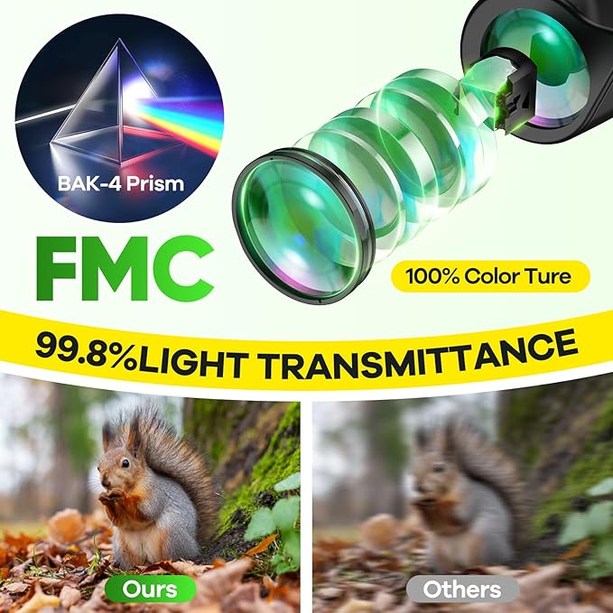 Compact Binoculars for Adults and Kids with BAK4 Prism,15x25 FMC Lens Waterproof Binocular with Low Light Vision,Small Binoculars for Cruise Ship Bird Watching (Green)