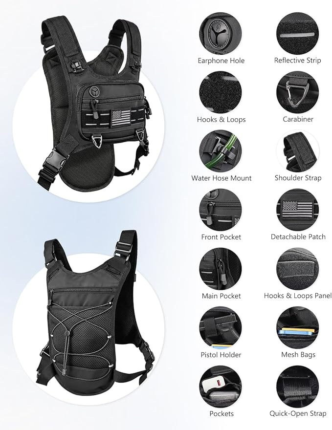 Running Vest with 2L Water Bladder, Lightweight Chest Pack Hydration Backpack with Gear Holder, Reflective Chest Rig for Men Women Hiking Cycling Marathon Runner Gifts