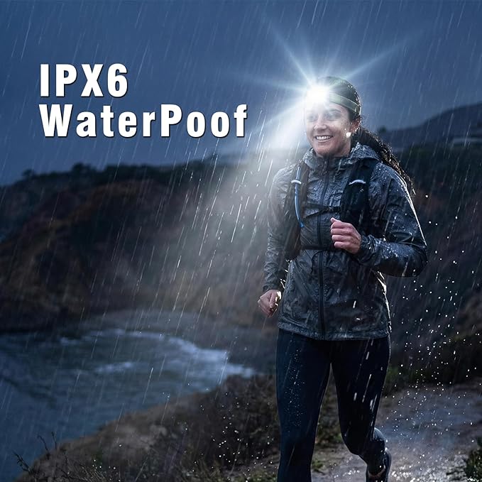 SUNREI Rechargeable Headlamp, Red Led Headlamp, 2200mAh Battery, Motion Sensor, Stepless Dimming, IPX6 Waterproof, 6 Light Modes, Type-C, Lightweight Outdoor Headlamp for Camping, Hiking, Running