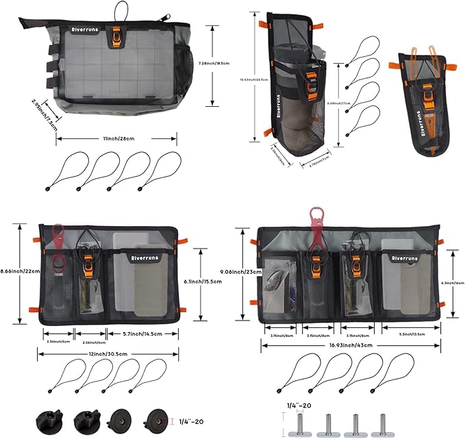 Mesh Storage Kayak Storage Compartments Set Attaches to Kayak Seat or T-track