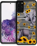 for Samsung Galaxy S20 Plus Case, Cute Little Elephant Sunflower White Line Art Pattern Graphic Design Soft Silicone Hard Acrylic Shock Protection for Samsung Galaxy S20 Plus