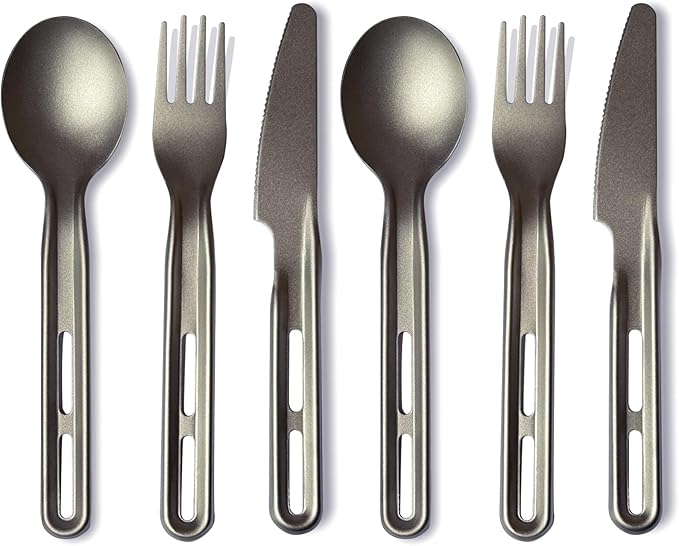 Titanium Flatware Knife Fork Spoon 2Sets - Ultralight For Backpacking, Hiking, Travel Dinnerware Easy Clean Compact