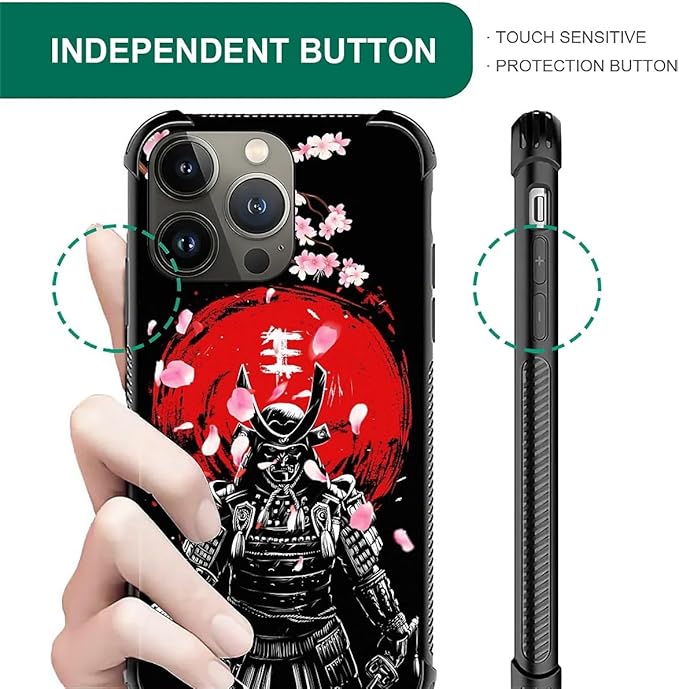 for iPhone 14 Pro Max Case, Sakura Japanese Samurai Pattern Graphic Design Girl Boy Soft Silicone Hard Acrylic Shock Protection for iPhone 14 Pro Max