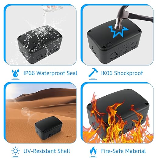 SuperInk Black IP66 Waterproof Junction Box, Outdoor Electrical Enclosure Project Box 4.9"x3.3"x2.3", PVC/ABS Weatherproof Cable Box Fits 20mm Cable Glands for Garden Lighting, CCTV, DIY Wiring