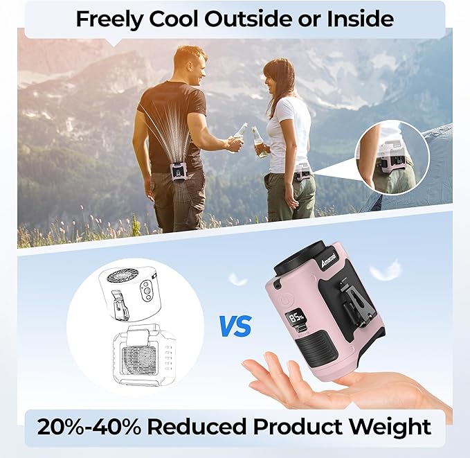 AMACOOL Portable Waist Fan Clip On, Father's Day Gifts for Dad Husband, 10000mAh Rechargeable Wearable Shirt Fan, Powerful Belt Fans, Birthday Gifts for Women Jobsite Travel Camping Essentials 2026