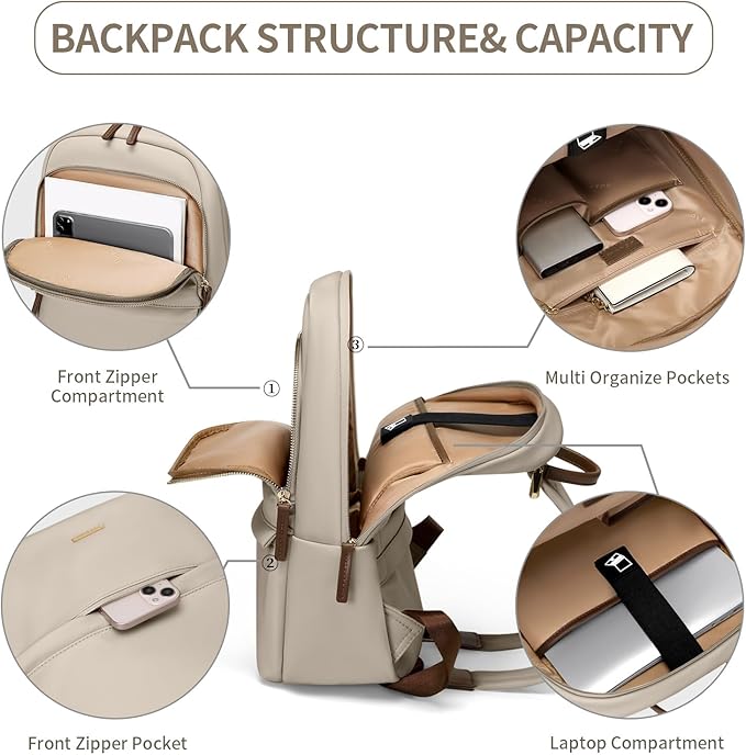 GOLF SUPAGS Laptop Backpack for Women Slim Computer Bag Work Travel College Backpack Purse Fits 14 Inch Notebook (Apricot)