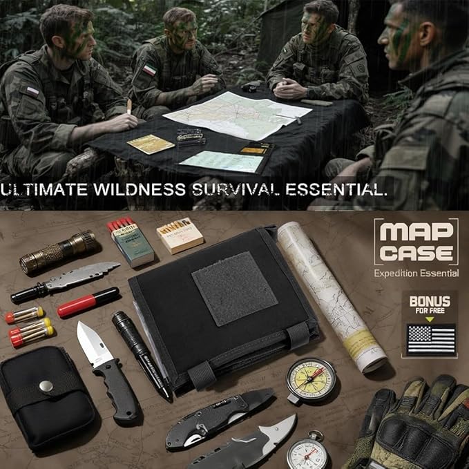 GORELAX Tactical Map Case - Military-Grade Army Gear for Land Navigation Kit, Waterproof TPU with Rapid-Access Window & MOLLE, US Flag Patch Included