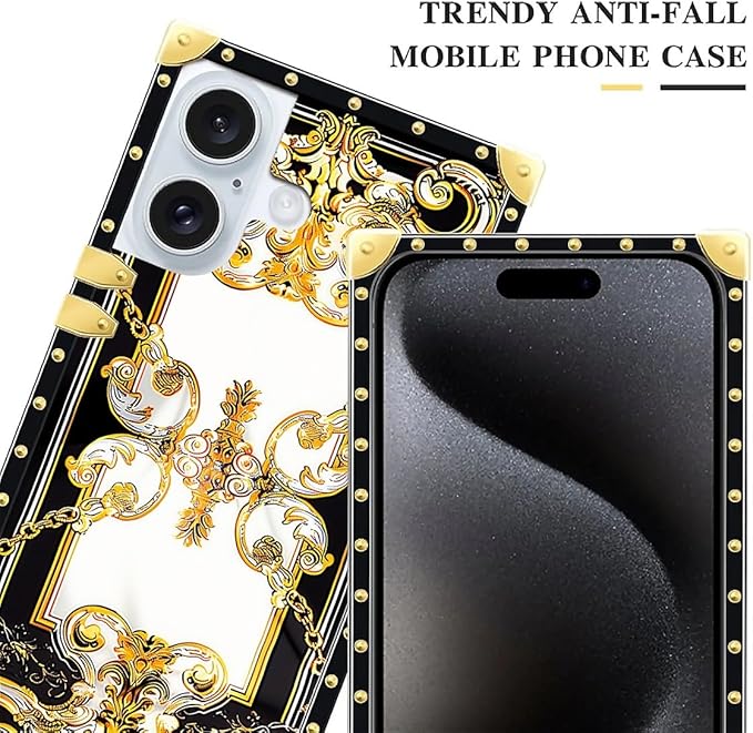 Compatible with iPhone 16 Case, Gold Grain Flowers Luxury Golden Decoration for Girl Women Soft TPU Shockproof Protective Hard PC Back