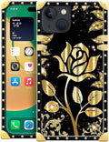 Compatible with iPhone 14 Case, Shine Gold Rose Luxury Golden Decoration for Girl Women Soft TPU Shockproof Protective Hard PC Back for iPhone 14