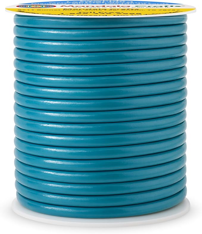 Mandala Crafts Round Genuine Teal Leather Cord for Jewelry Making – 3mm Cowhide Leather Rope String Lace for Kumihimo – 20 Yards Cowhide Craft Cording Spool