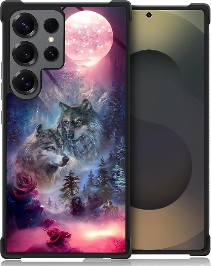 for Samsung Galaxy S25 Ultra Case,Graphic Design for Girl Boy Soft Silicone Hard Acrylic Shock Protection Designed for Samsung Galaxy S25 Ultra Star Two Wolfs Howling Pattern