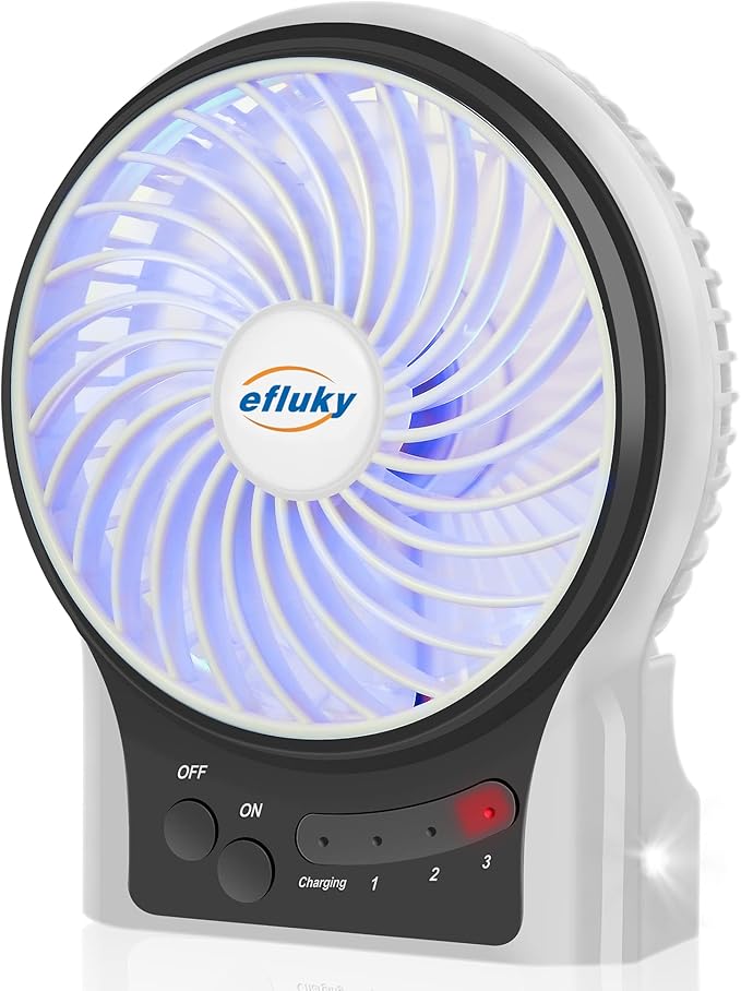 efluky 3-Speed Mini Desk Fan with LED Light, Portable USB Fan Quiet for Home, Office, Travel, Camping, Outdoor, Indoor, 4.9-Inch, White