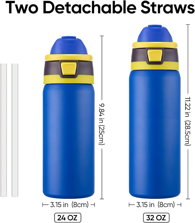 Fijinhom 32 oz Insulated Water Bottle with 2-in-1 Straw and Spout Lid, Stainless Steel Double Wall Vacuum Flask, Sports Water Bottle Keeps Cold 24H, Leak Proof for Gym, Outdoor, Travel (Blue)