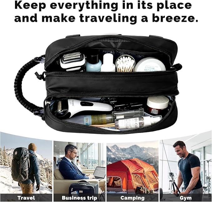 Toiletry Bag for Men Tactical Travel Dopp Kit with Wet Dry Compartment 3 Zipper Pockets 900D Water Resistant MOLLE System Organizer for Gym Hiking Travel Shaving EDC Accessories Gifts Him